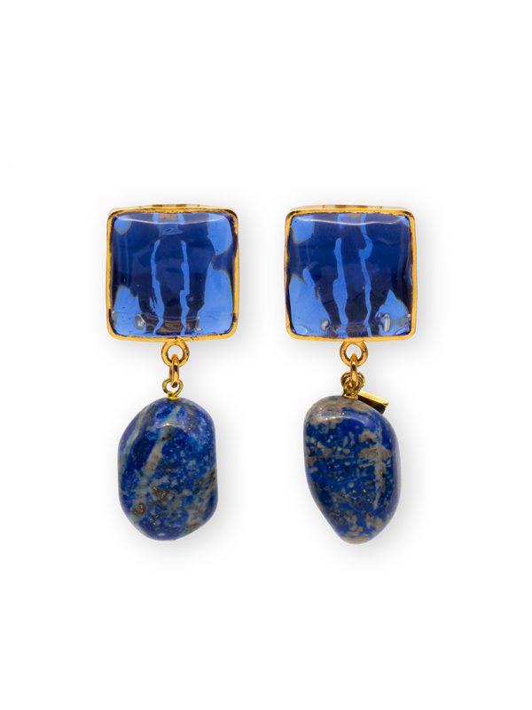 24K Gold-Plated Pave Clip Lapis Lazuli Earrings