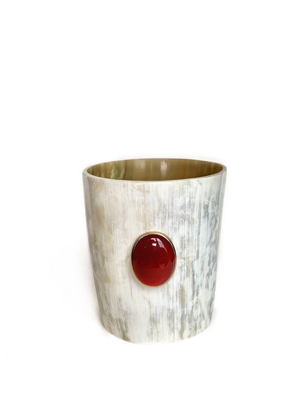Horn candle vase with carnelian