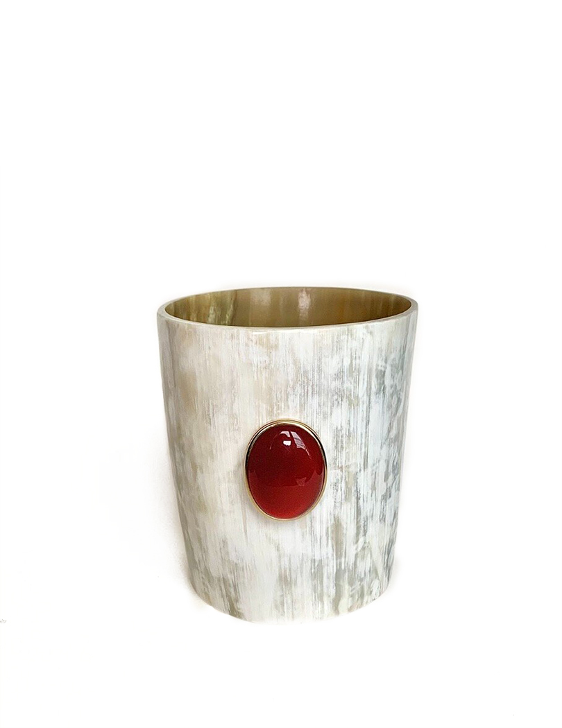 Horn candle vase with carnelian